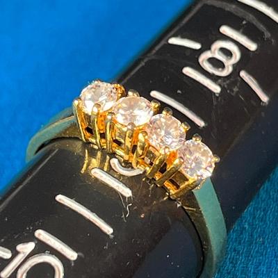 GOLD TONE, CLEAR RHINESTONES RING