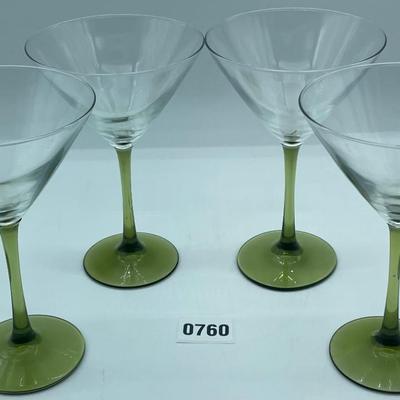 MARTINI Hand Blown Green Martini Glasses Mint Condition