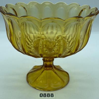 Vintage Anchor Hocking Yellow Compote Bowl Pedestal Centerpiece Footed Standing Display Bowl