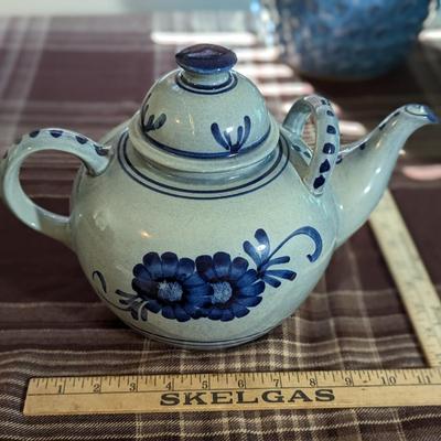 Vintage Aksini Salt Glazed Blue and Gray Teapot