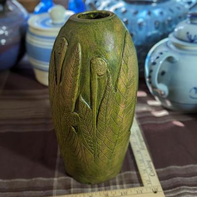 Charming Black River Pottery Green Vase
