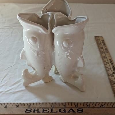 Intriguing 3 Coi Fish White Vase