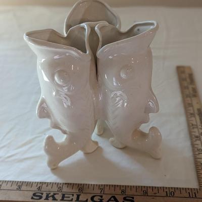 Intriguing 3 Coi Fish White Vase
