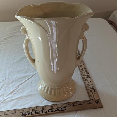 Yellow Tulip Vase Vintage Pottery Urn Side Handles