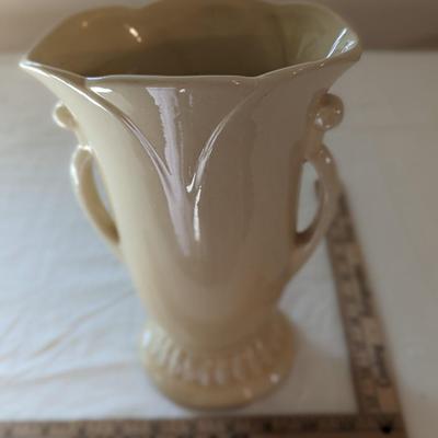 Yellow Tulip Vase Vintage Pottery Urn Side Handles