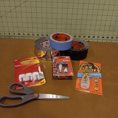 Misc tape, anchors, command strips, scissors, & gorilla glue