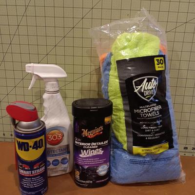 WD-40, interior wipes, & microfiber towels