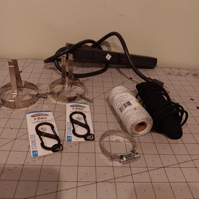 Misc garage items, rope, & power strip