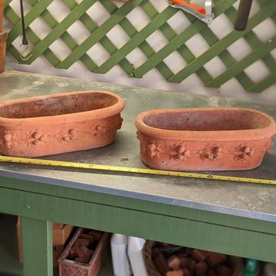 Set of 2 Round Rectangle Terra Cotta Planters