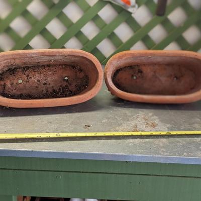 Set of 2 Round Rectangle Terra Cotta Planters