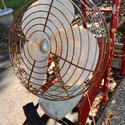 Antique Vintage Lot - Pogo Stick, 2 Metal Fans, Rustic Folding Stool
