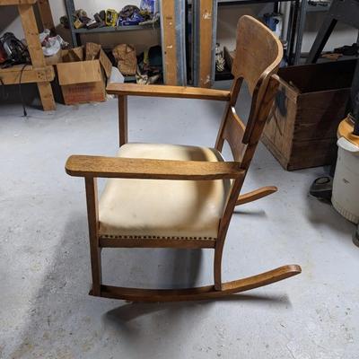 Beautiful Antique Oak and Leather Seat Rocker