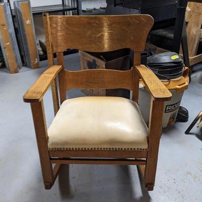 Beautiful Antique Oak and Leather Seat Rocker