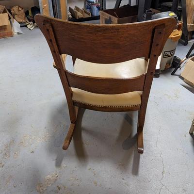 Beautiful Antique Oak and Leather Seat Rocker