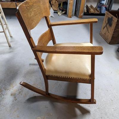 Beautiful Antique Oak and Leather Seat Rocker
