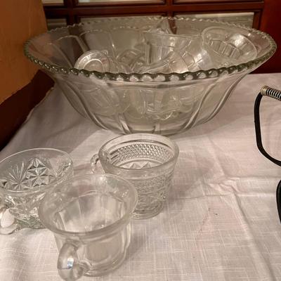 Large Vintage Punch Bowl, Punch Cups, MCM Electric Percolator