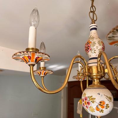 Stunning Brass Porcelain Light Chandelier