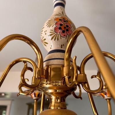 Stunning Brass Porcelain Light Chandelier