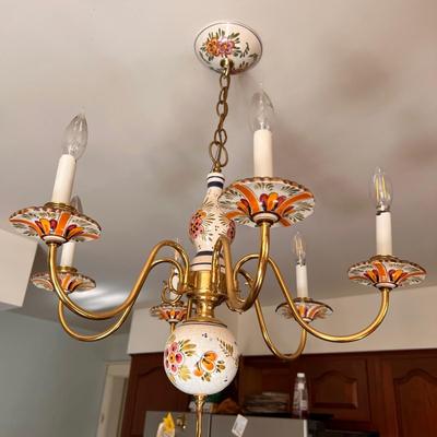 Stunning Brass Porcelain Light Chandelier