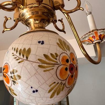 Stunning Brass Porcelain Light Chandelier