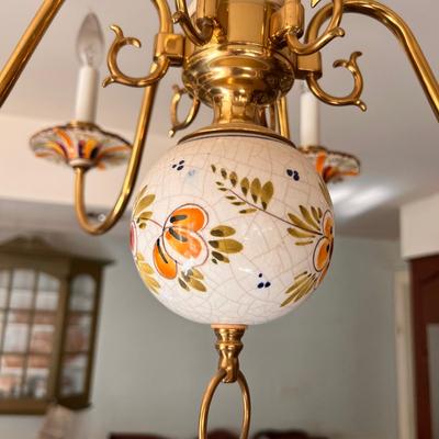 Stunning Brass Porcelain Light Chandelier
