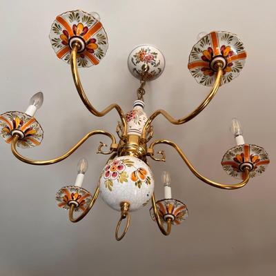 Stunning Brass Porcelain Light Chandelier