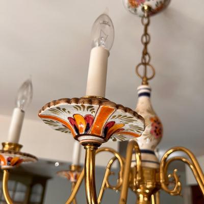 Stunning Brass Porcelain Light Chandelier