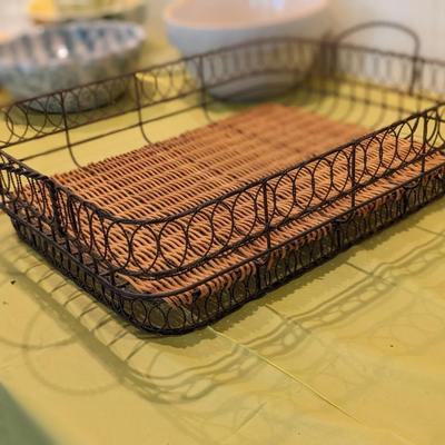 Well Constructed Metal and Wicker Basket Tray