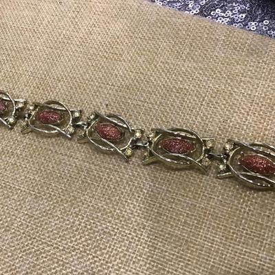 Vintage EMMONS Gold Rhodium Plated Goldstone & Crystal Bracelet