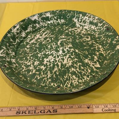 Vintage Green and White Splatter Enameled Tray