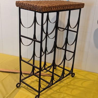 Vintage Iron and Wicker Wine Rack