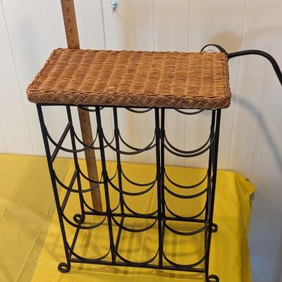 Vintage Iron and Wicker Wine Rack