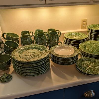 Huge Collection of Bordallo Pinheiro Green Cabbage Earthenware