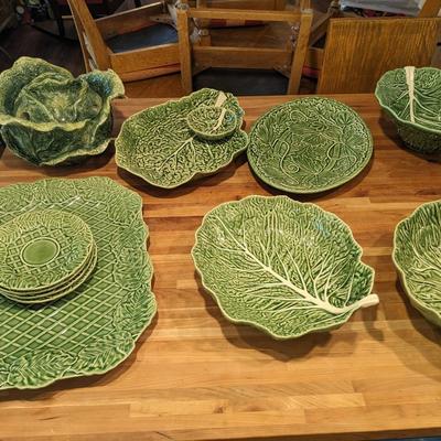Huge Collection of Bordallo Pinheiro Green Cabbage Earthenware