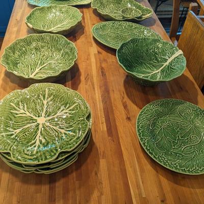 Huge Collection of Bordallo Pinheiro Green Cabbage Earthenware