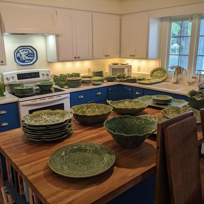 Huge Collection of Bordallo Pinheiro Green Cabbage Earthenware