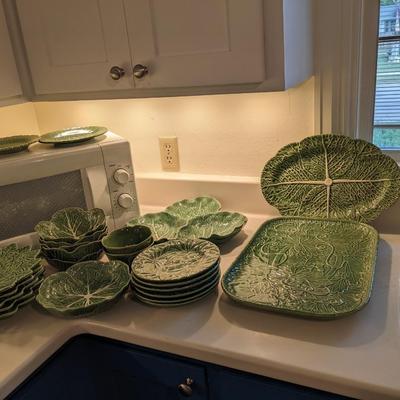Huge Collection of Bordallo Pinheiro Green Cabbage Earthenware