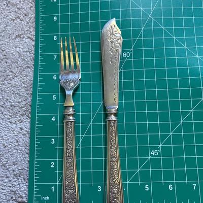 Antique Engraved Silver Fish Cutlery Set