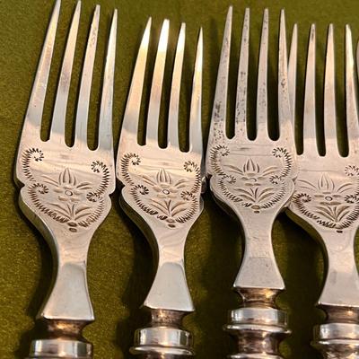 Antique Engraved Silver Fish Cutlery Set