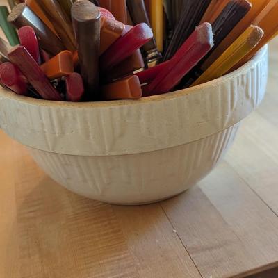 Lg Collection of Vintage Bakelite Stay Brite Stainless Steel Silverware, Includes Bowl