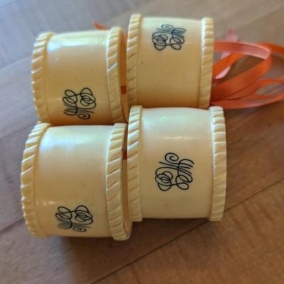 4 Antique Celluloid Monogram Napkin Holders