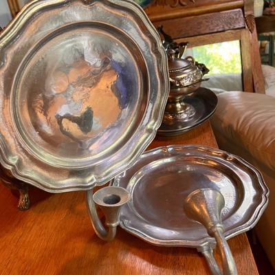 Large Lot Antique Vintage Silver Plate & Pewter Serving-ware