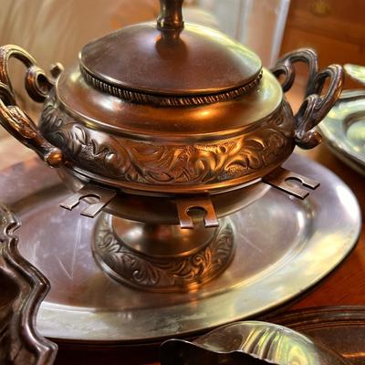 Large Lot Antique Vintage Silver Plate & Pewter Serving-ware
