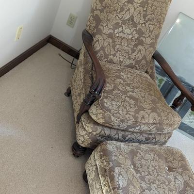 Vintage French Style Mahogany Arm Chair and Ottoman