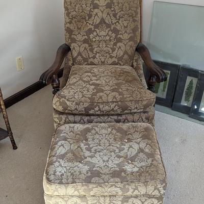Vintage French Style Mahogany Arm Chair and Ottoman