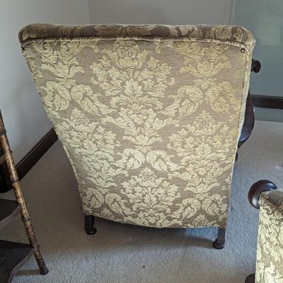 Vintage French Style Mahogany Arm Chair and Ottoman