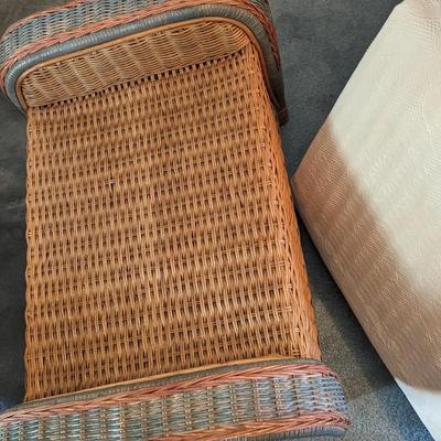 Palecek Wicker Chair and Ottoman, Lovely Pillows Included