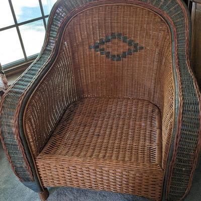 Palecek Wicker Chair and Ottoman, Lovely Pillows Included