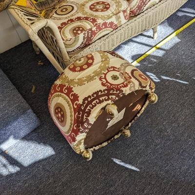 Vintage Wicker Cushioned Rocking Chair and Foot Stool