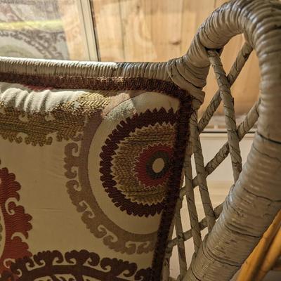 Vintage Wicker Cushioned Rocking Chair and Foot Stool